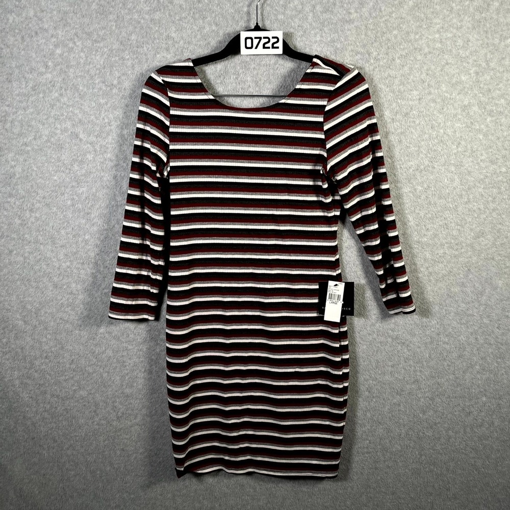 Womens Sweater Dress‎ Large Multicolor Horizontal Striped Ribbed Round Neck